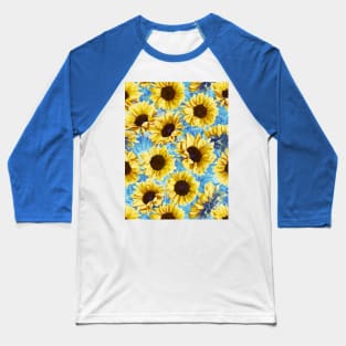 Dreamy Sunflowers on Blue Baseball T-Shirt